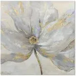 Textured Floral Canvas Art with Gold Embellishment - 24 Inch Framed Decor