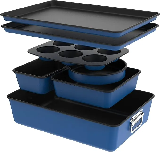 NutriChef 8-Pc Stackable Carbon Steel Bakeware et,Black