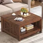 YITAHOME Coffee Table Farmhouse Coffee Table with Storage Rustic Wood Cocktail Table Square Coffee Table for Living Meeting Room