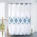 Ecoehoe Long 71x79 Hotel Grade Fabric Hook Free Shower Curtain with Polyester Replacement Liner White&Blue Boho Style 100% Waterproof Machine Washable