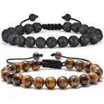 Lava Rock Mens Bracelet Gifts - Natural Tiger Eye Black Lava Rock Stone Mens