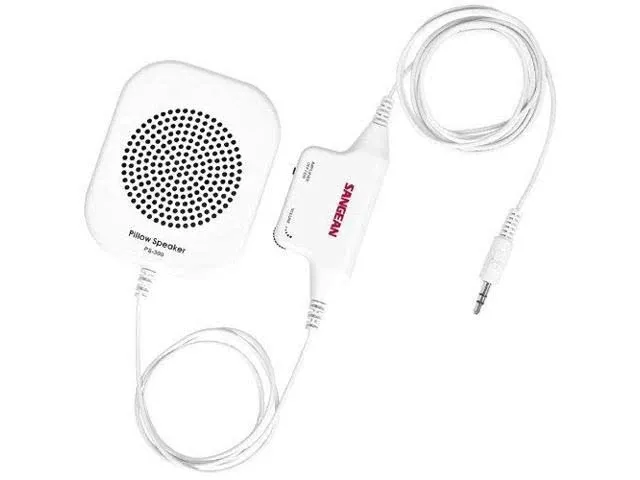 2 Pack, Pillow Speaker with In-line Volume Control and Amplifier (White)