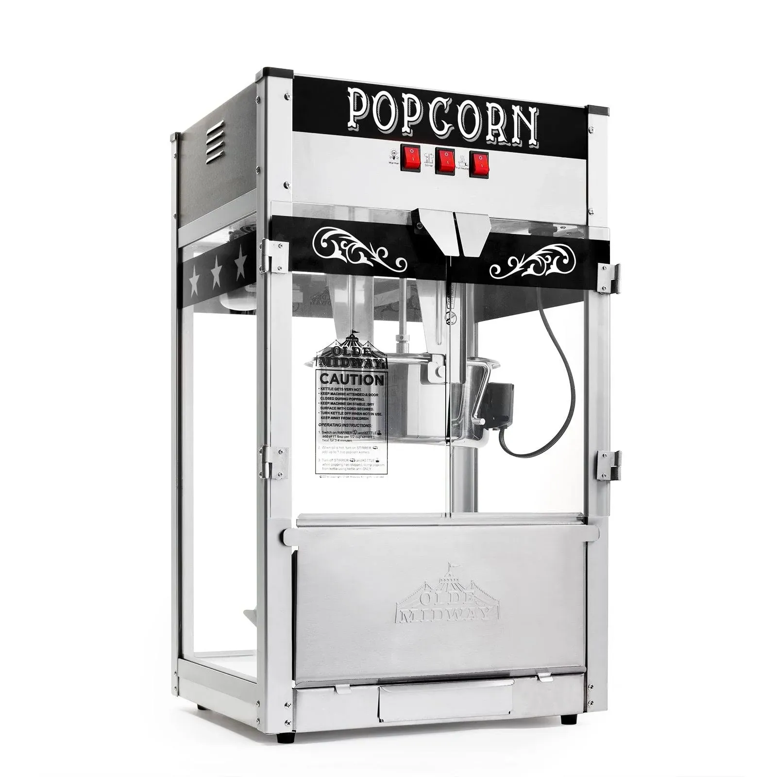 Olde Midway Commercial Popcorn Machine Maker Popper with Large 12-Ounce Kettle - Black