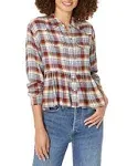 Lucky Brand Women&#039;s Plaid Western Babydoll Shirt Light Blue Plaid Large