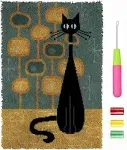 CZCRAOR Latch Hook Rug Kit for Adults DIY Crochet Yarn Kits with Color Printed Canvas Black Cat Pattern Rug Making Craft Embroidery Tapestry Set