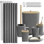 Clara Clark Bamboo Bathroom Accessories Set with Shower Curtain Set