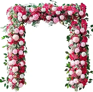 KAHAUL 2PC of 39 Inches Artificial Red Floral Swag for Arch Garden Party, Table Centerpiece, Flower Arrangements, Wedding Reception Decorations, Wall Décor