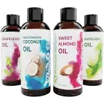 4-Piece Carrier Oil Variety Pack Gift Set - Essential Oil Mixing for Skin, Stretch Marks & Dry Skin Moisturizer, 4oz Each