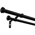 Exclusive Home Topper Double Curtain Rod and Finial Set, Matte Black, 66"-120"