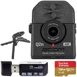 Zoom Q2n-4K Ultra High Definition Handy Video Recorder + 128GB Memory Card with SD Adapter + USB Card Reader + Table Tripod Hand Grip