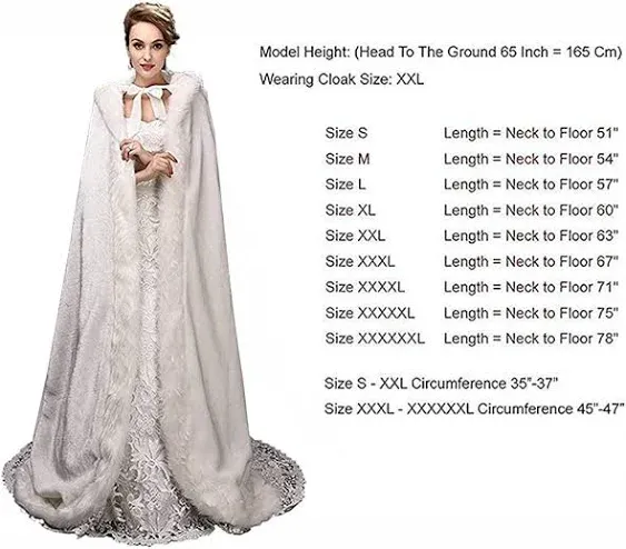 White Women's Wedding Cloak Coat with Hoods Winter Long Jacket Bridal Wraps Warm Faux Fur Cape