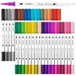 Dual Brush Marker Pens for Coloring Books, Tanmit Fine Tip Coloring Marker & Brush Pen Set for Journaling Note Taking Writing Planning Art Project