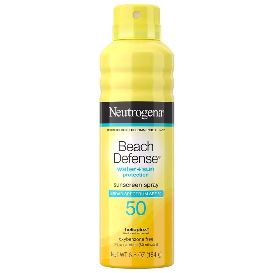 Neutrogena Beach Defense Body Spray Sunscreen with Broad Spectrum SPF 50, Shields Against UVA and UVB Rays, Water Resistant and Oil Free Sun Protection, Oxybenzone Free and Fast Drying, 6.5 OZ