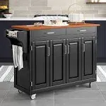 Create-a-Cart Black 4 Door Cabinet Kitchen Cart With Oak Top By Home Styles Auxiliary Car With Wheels Storage Trolley Islands