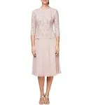 Alex Evenings Women's Tea Length Dress - Shell Pink - 8