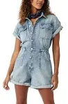 We The Free People Marci Denim Cuffed Shortalls Romper, SIZE LARGE 1343