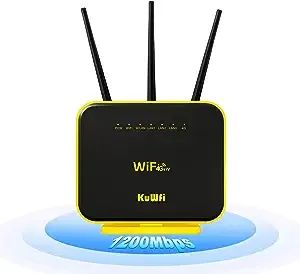 KuWFi vSIM Hotspot 4G LTE Router 1200Mbps Dual Band Gigabit WiFi External Antenna with US 2GB Data vSIM Router Offer high-Speed Data Plans to accommodate RV orRural No Contract Plug and Play