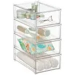 mDesign Plastic Stackable Bathroom Storage Organizer Bin with Pull Out Drawer for Cabinet, Vanity, Shelf, Cupboard, Cabinet, or Closet Organization - Lumiere Collection - 4 Pack - Clear