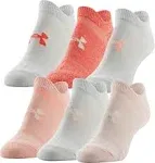 Under Armour Women's Essential No Show Socks - 6 Pack, Medium, Beta Tint/White