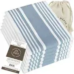 GOTS Certified Organic Cotton Kitchen Hand and Dish Towel Sets - Oversized 20x30 inches, Fully Hemmed, in Designer Colors, 6-Pack, Sage Stripe