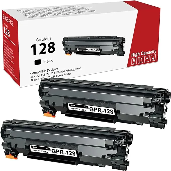 High-Yield 128 Black Toner Cartridge (2-Pack) - Compatible CRG128 Toner Replacement for 128 Toner for ImageClass MF4450 MF4700 MF4800 D500 FAXPHONE L100 L190 Printer, 3500B001