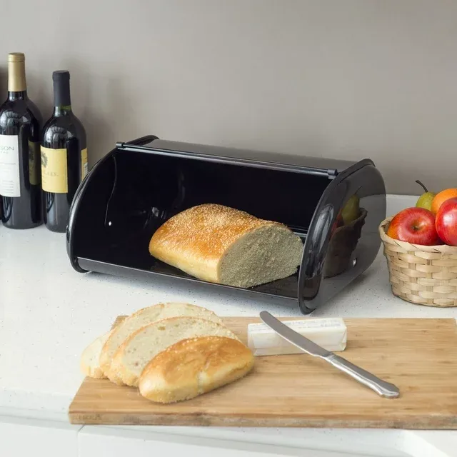 Roll Up Lid Steel Bread Box, Black