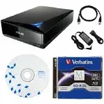 Asus BW-16D1X-U 16x External Blu-ray Drive with 50GB Verbatim M-Disc BD-R DL BD Suite Disc USB 3.0 and Power Adapter