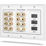 Cable Matters Triple Gang 7.1 Speaker Wall Plate with HDMI (Home Theater Wall Plate, Banana Plug Wall Plate) in White