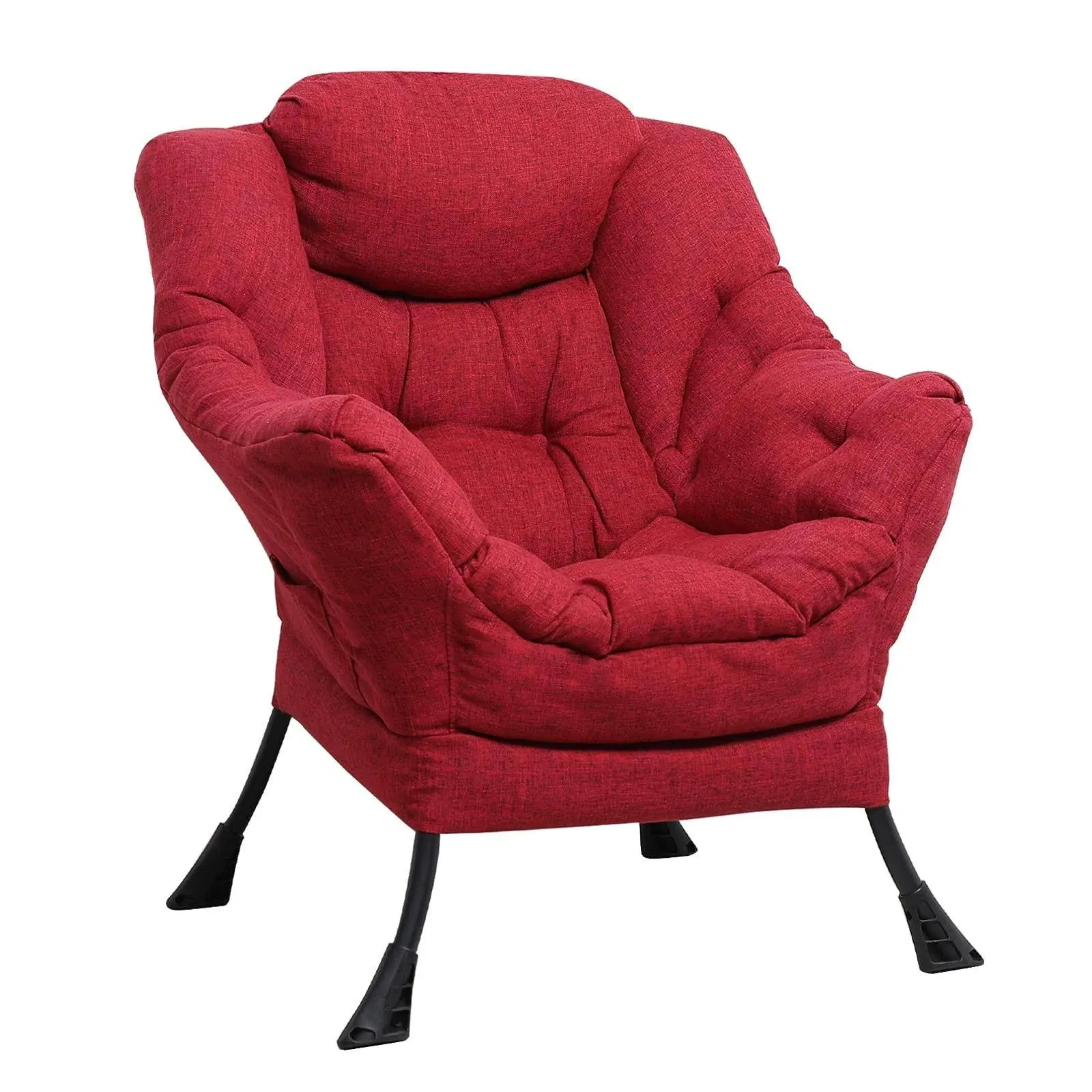 SOCIALCOMFY Modern Cotton Fabric Lazy Chair - Comfy Upholstered Single Reclining Armchair - Soft Accent Contemporary Lounge Chair with Armrests, Side Pocket for Living Room, Bedroom, Office (Red)