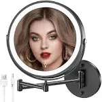 Wall Mounted Lighted Makeup Mirror, 8&#034; Rechargeable Double-Sided Magnifying Mirr