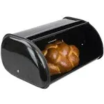 Bread Box For Kitchen Countertop, By Home Basics (Black) | Large Metal Bread Box For Kitchen Counter and Table | Bread Container With Roll-Top Lid | For Loaves, Bagels, Croissants, and Other Treats