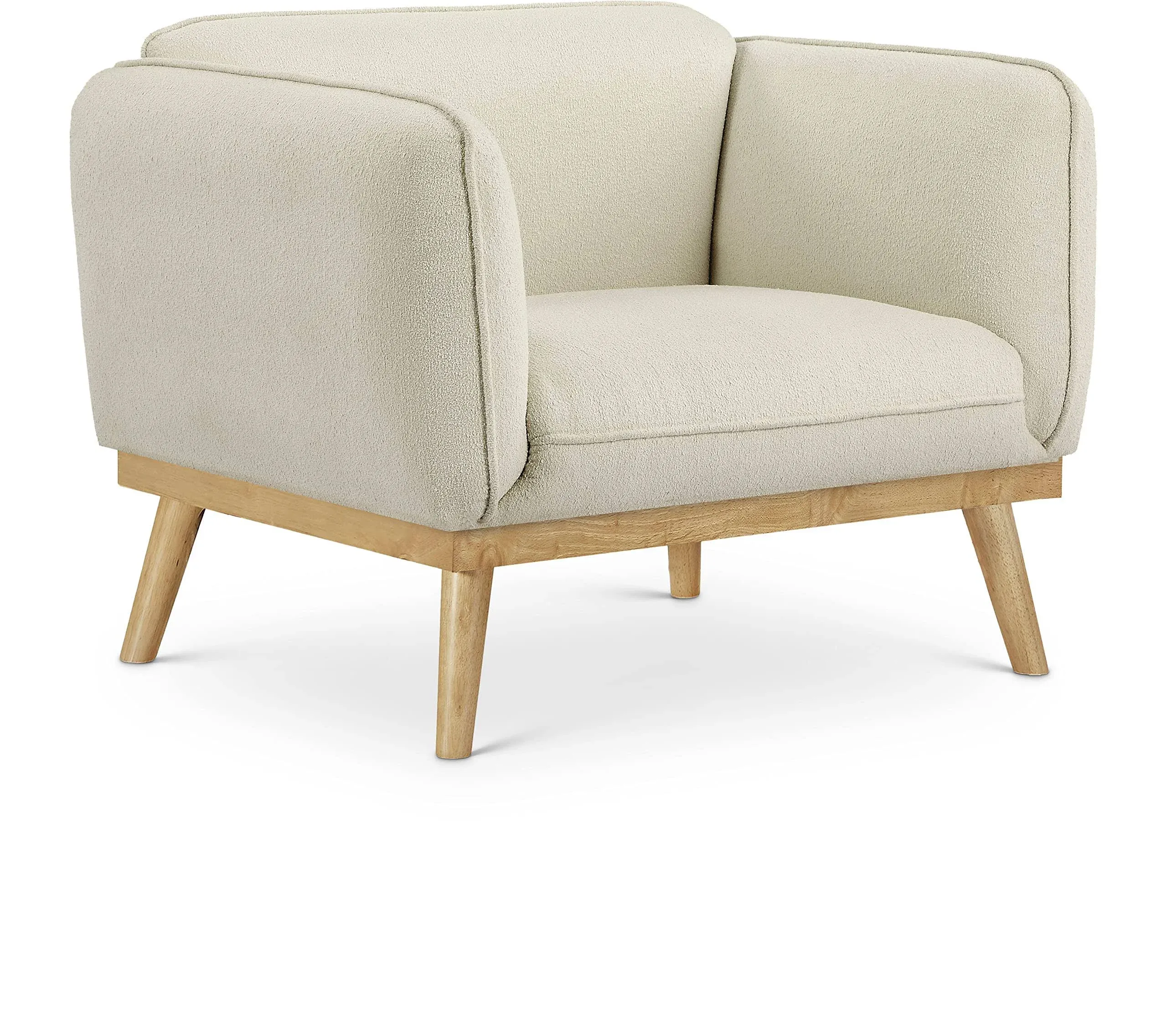 Meridian Furniture 159Cream-C Nolita Collection Mid-Century Modern Boucle Fabric Upholstered Chair with Rich Cream Boucle Fabric, Natural Finish Solid Wood Base, 40.5" W x 32.5" D x 32" H, Cream