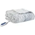 Beautyrest Grey/Blue Zuri Oversized Faux Fur Heated Throw