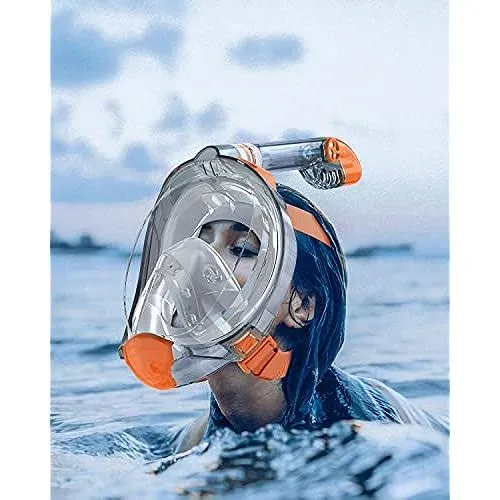 QingSong Full Face Snorkel Mask for Adults, Snorkeling Gear with Camera Mount, Foldable 180 Degree Panoramic View Snorkeling Set Anti-Fog Anti-Leak