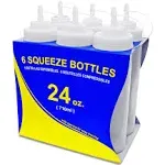 533814 Squeeze Bottles, Plastic, Wide Mouth, 24 Oz, Clear, Pack of 6