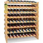 SereneLife 72 Bottle Stackable Wine Rack, 8-Tier Large Freestanding Modular Storage Shelf, Brown