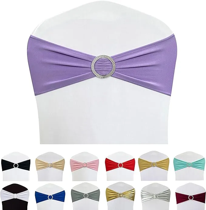 Spandex Chair Sashes Bands 50PCS Stretch Chair Ties Bows with Buckle Slider for Wedding Party Banquet Decoration (Lavender)…