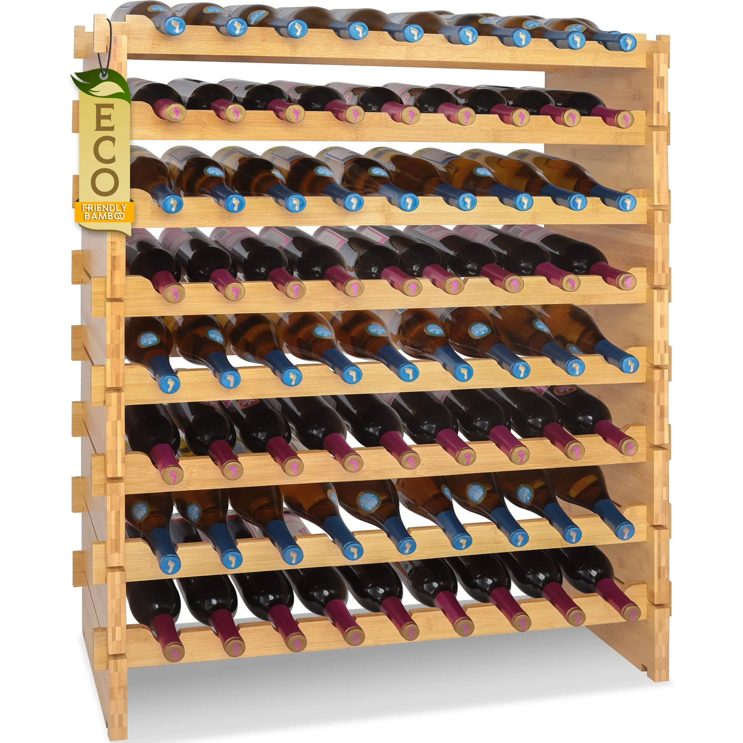 Bamboo Stackable Wine Rack, 8-Tier 72 Bottle Capacity Wine Racks Free Standing F