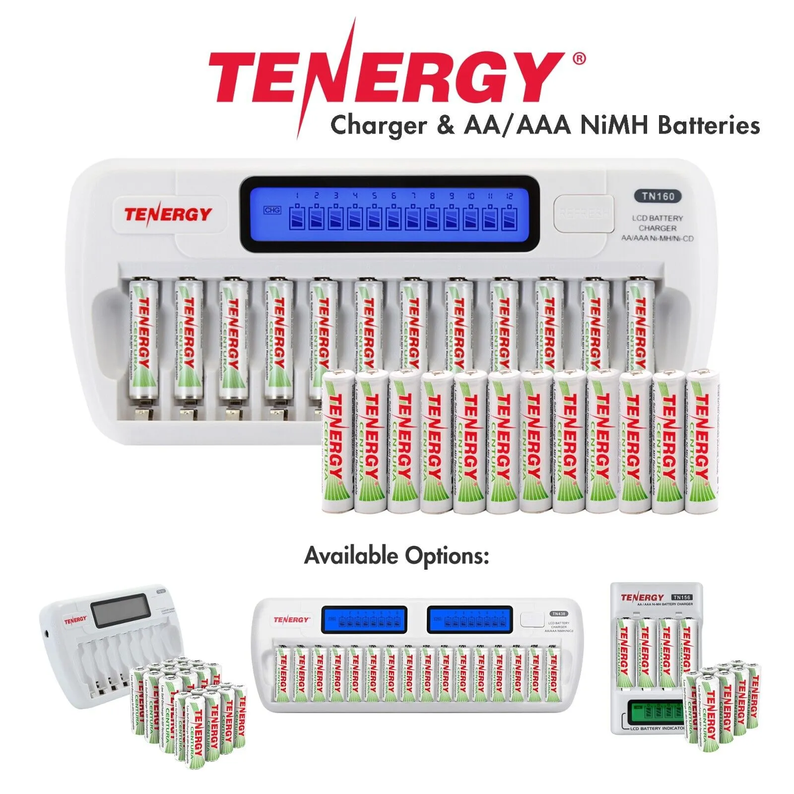 Tenergy CENTURA AA AAA NiMH Rechargeable Batteries and Charger Combo OPTIONS LOT