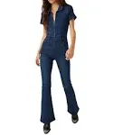 Free People Women's Jayde Flare Denim Jumpsuit - Night Sky - Size XL