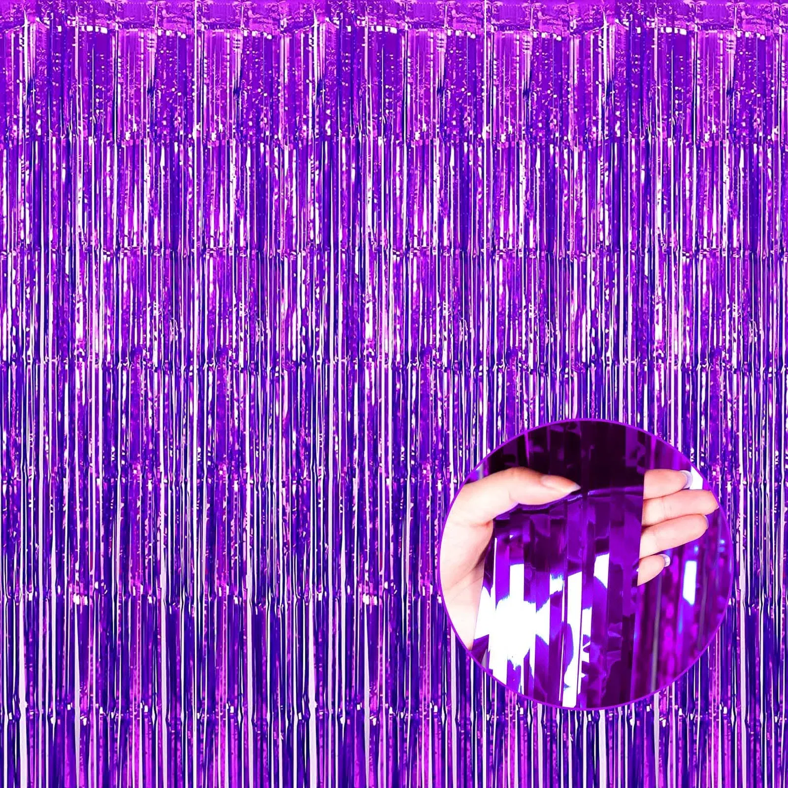 4 Pack Purple Foil Fringe Curtain Backdrop, 3.28Ft X 8.2Ft Metallic Tinsel Foil