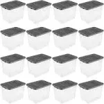 Sterilite 108 qt Clear Stacker Storage Container Tote w/ Latching Lid, 16 Pack