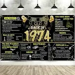 DARUNAXY 50th Birthday Black Gold Party Decoration, Back in 1974 Banner 50 Year Old Birthday Party Poster Supplies Vintage 1974 Backdrop Photography Background for Men & Women 50th Class Reunion Decor