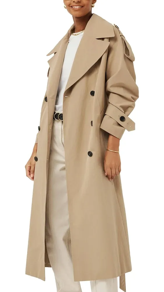 Farktop Womens Oversized Long Trench Coat Double Breasted Lapel Windproof Overcoat with Belt