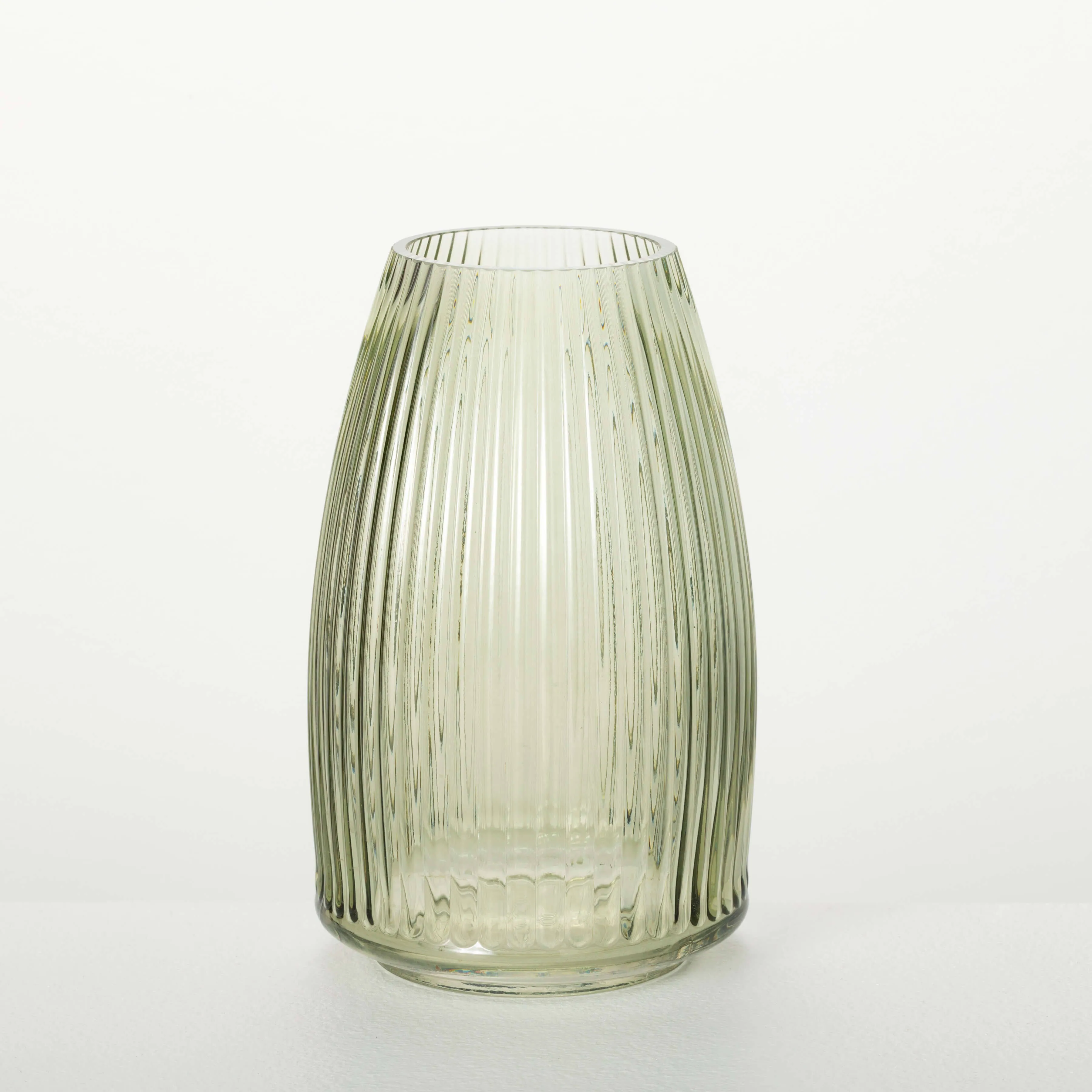 Sullivans 8" Ribbed Glass Vase - Green