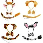 4 Sets Zoo Animal Headbands for Adults, Halloween Animal Ears and Tail Set An...