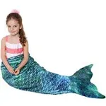 Catalonia Kids Mermaid Tail Blanket, Cozy Mermaid Sleeping Bag, Fish Scale Pattern, Gift Idea for Girls, Aurora Green