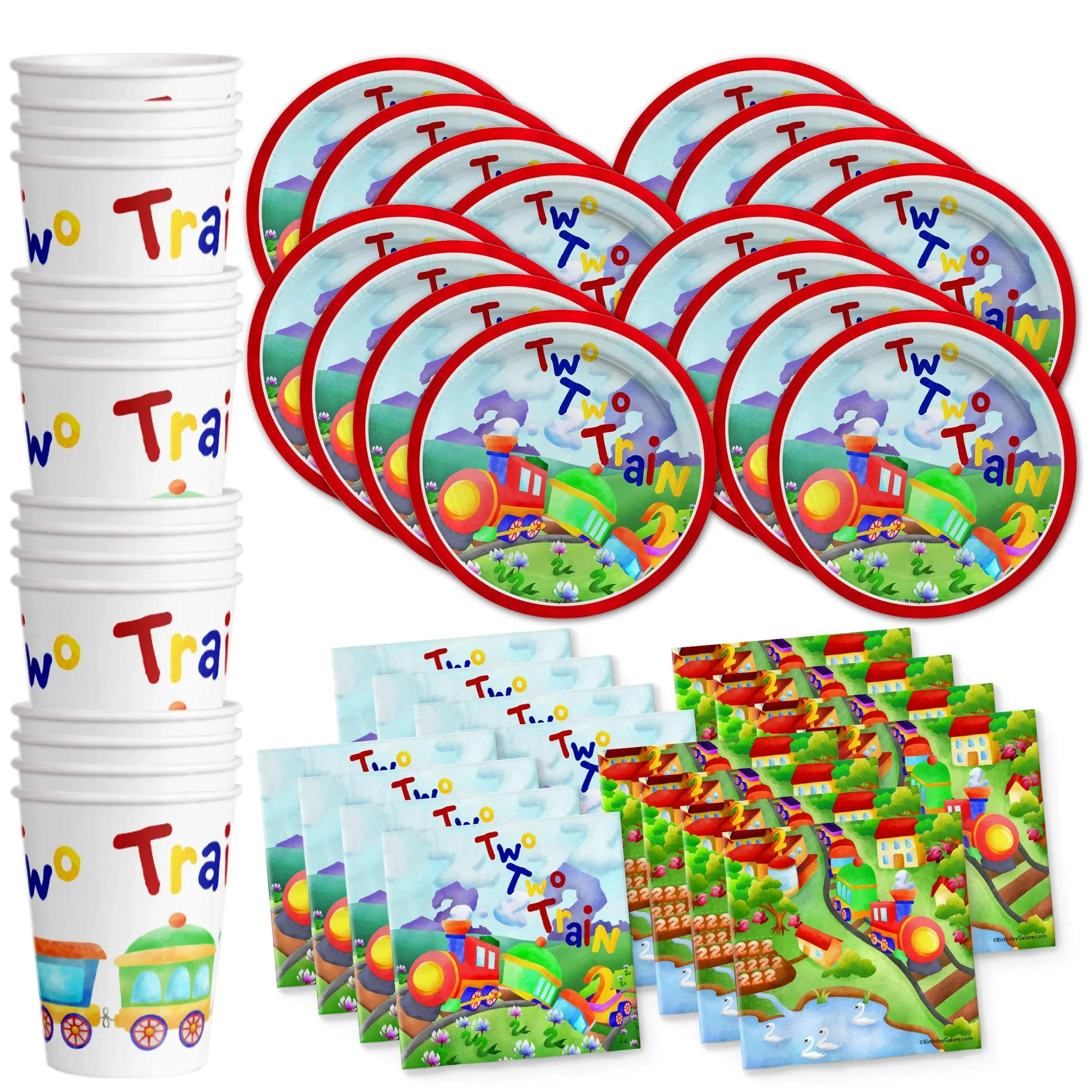 Birthday Galore Two Two Train 2nd Birthday Party Supplies Set Plates Napkins Cups ...