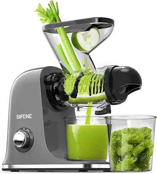 SiFENE Cold Press Juicer Machine, Compact Single Serve Slow Masticating Juicer, Vegetable and Fruit Juice Extractor Maker Squeezer, Easy to Clean, Non-BPA (Black)