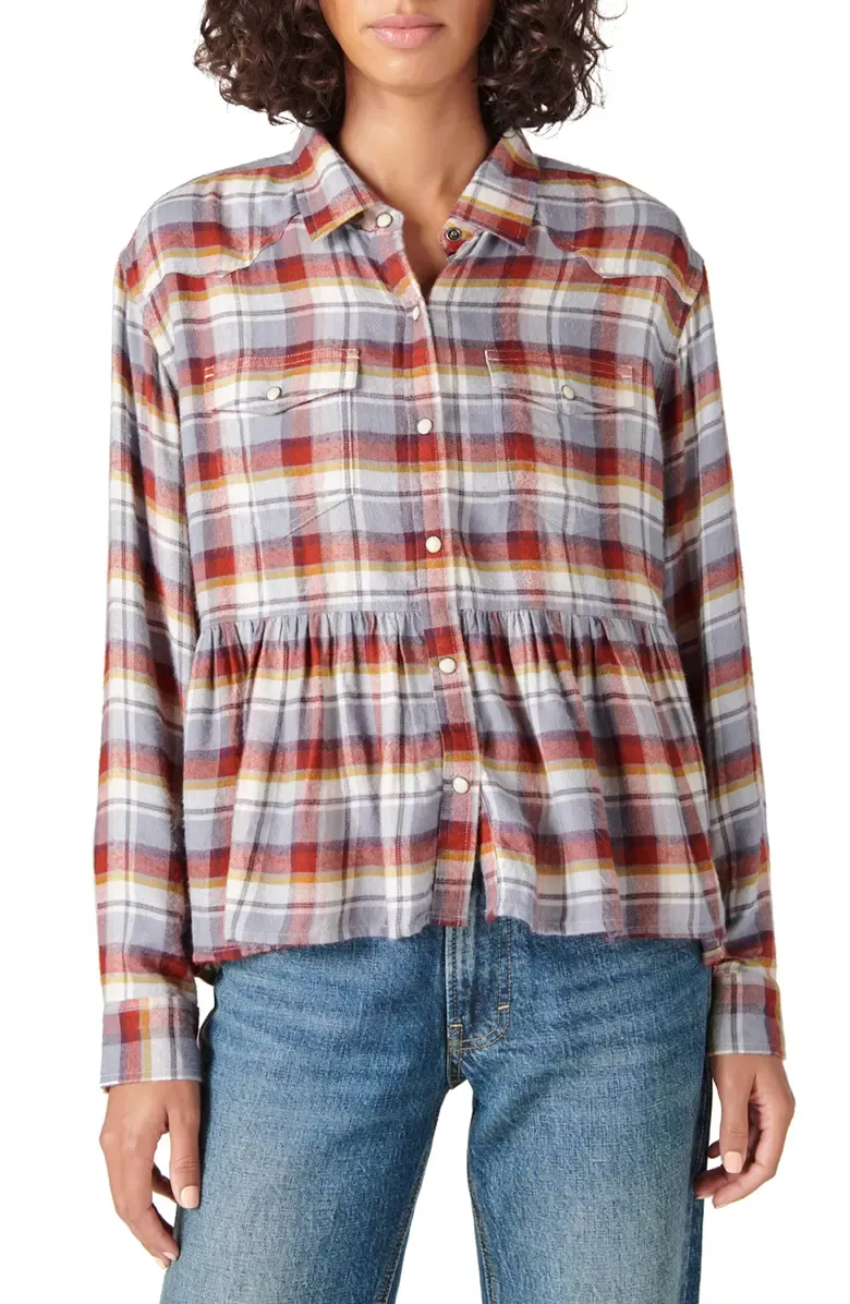 Plaid Western Babydoll Long Sleeve Shirt